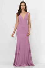 Elegant Mermaid Plunge Neck Sleeveless Low Back Train Length Evening Dress