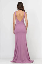 Elegant Mermaid Plunge Neck Sleeveless Low Back Train Length Evening Dress