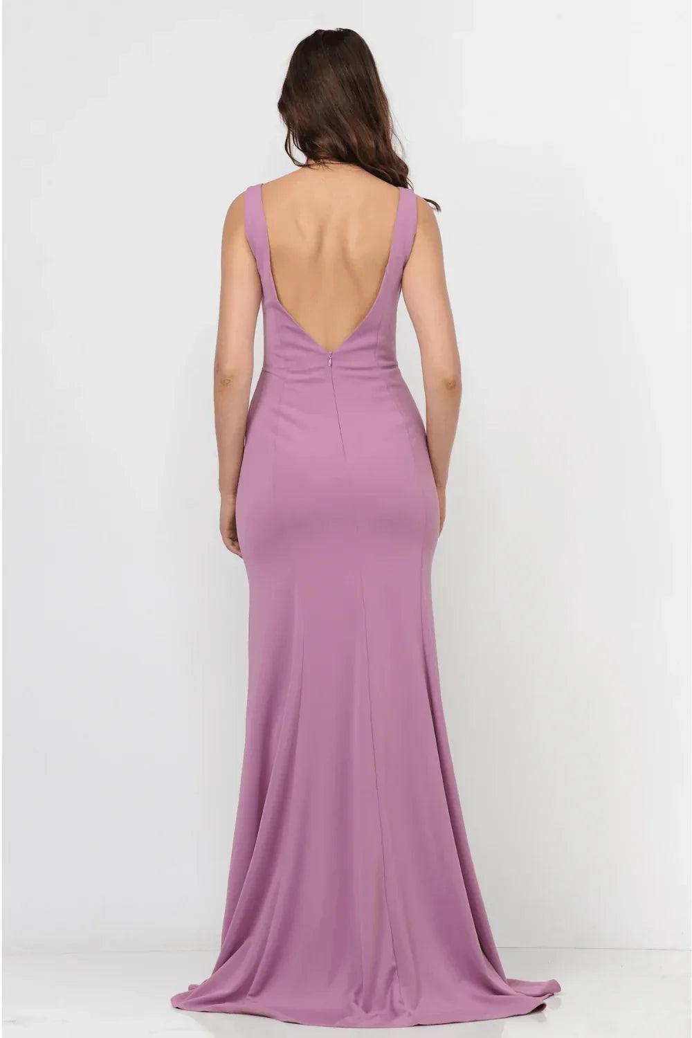 Elegant Mermaid Plunge Neck Sleeveless Low Back Train Length Evening Dress