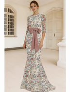Mermaid Round Neck 3/4 Sleeve Maxi Floral Dress