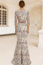 Mermaid Round Neck 3/4 Sleeve Maxi Floral Dress