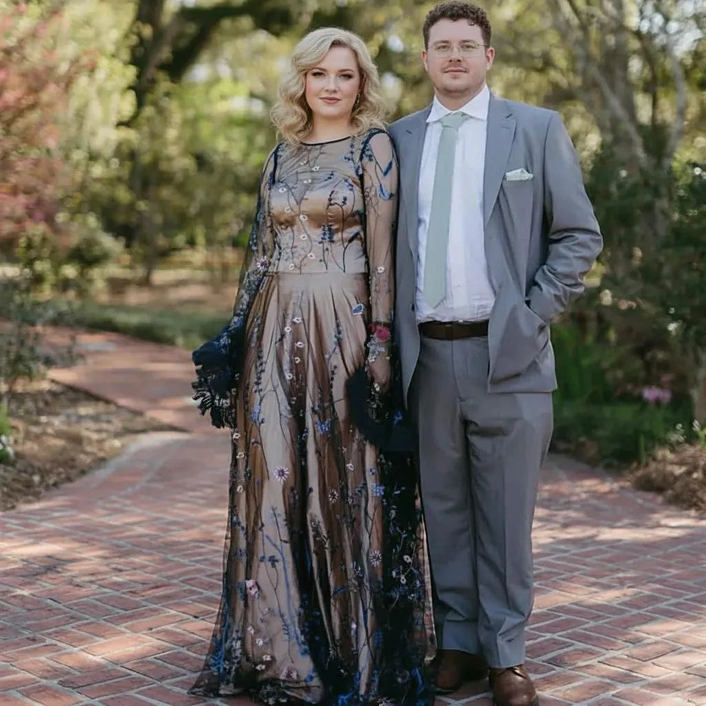 Mermaid Round Neck Long Sleeve Maxi Floral Dress