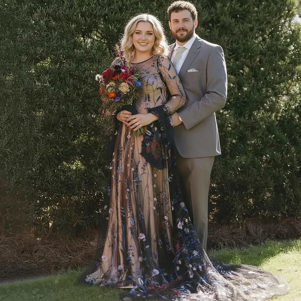 Mermaid Round Neck Long Sleeve Maxi Floral Dress