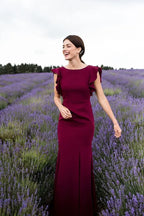 Mermaid Round Neck Ruffle Sleeve Maxi Bridesmaid Dress