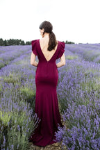 Mermaid Round Neck Ruffle Sleeve Maxi Bridesmaid Dress