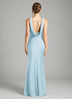 Elegant Mermaid Satin Cowl Neck Sleeveless Bow Back Floor Length Bridesmaid Dress