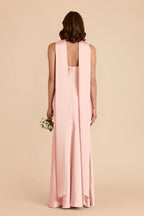 Elegant Mermaid Satin Halter Neck Sleeveless Cutout Back Floor Length Bridesmaid Dress