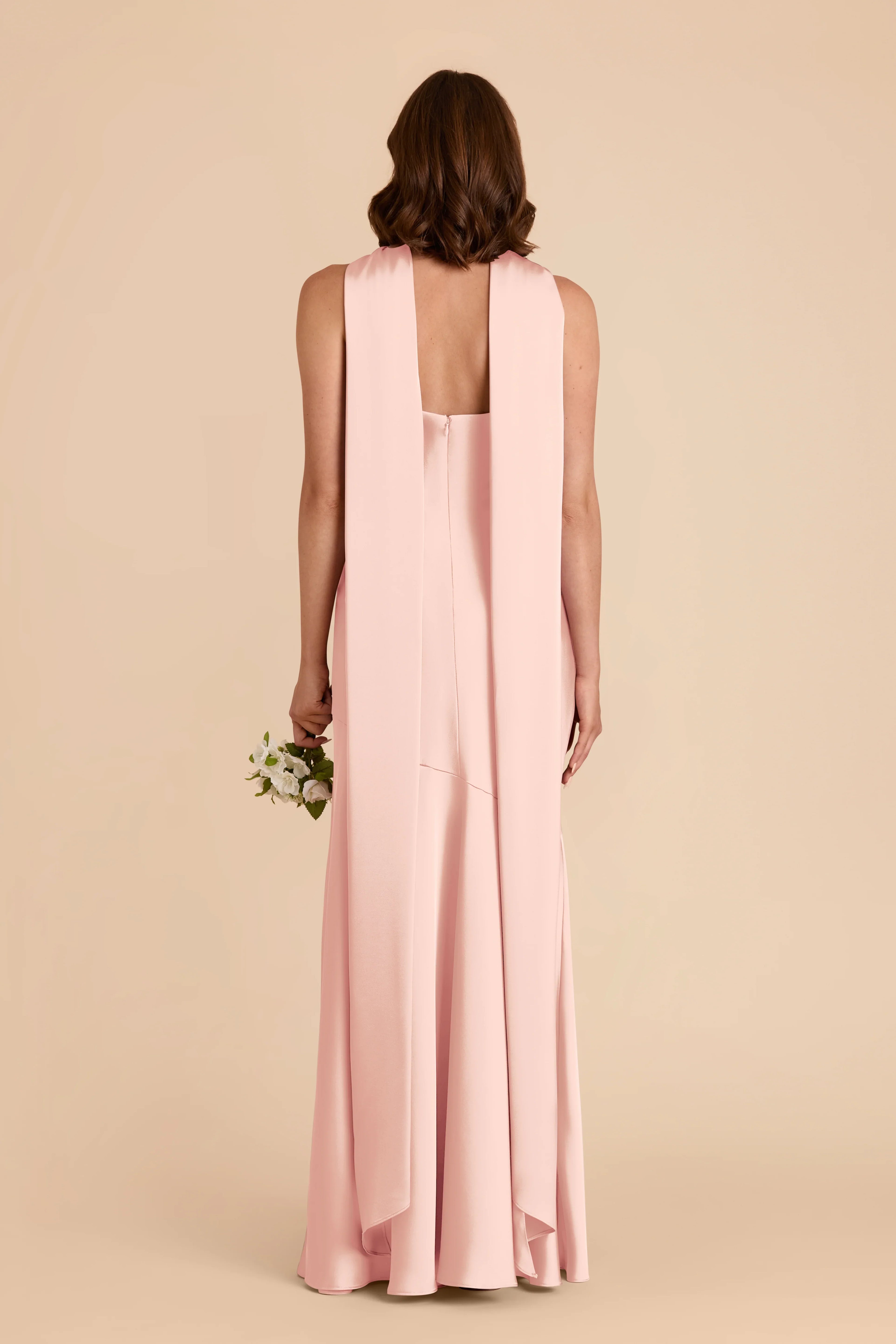 Elegant Mermaid Satin Halter Neck Sleeveless Cutout Back Floor Length Bridesmaid Dress