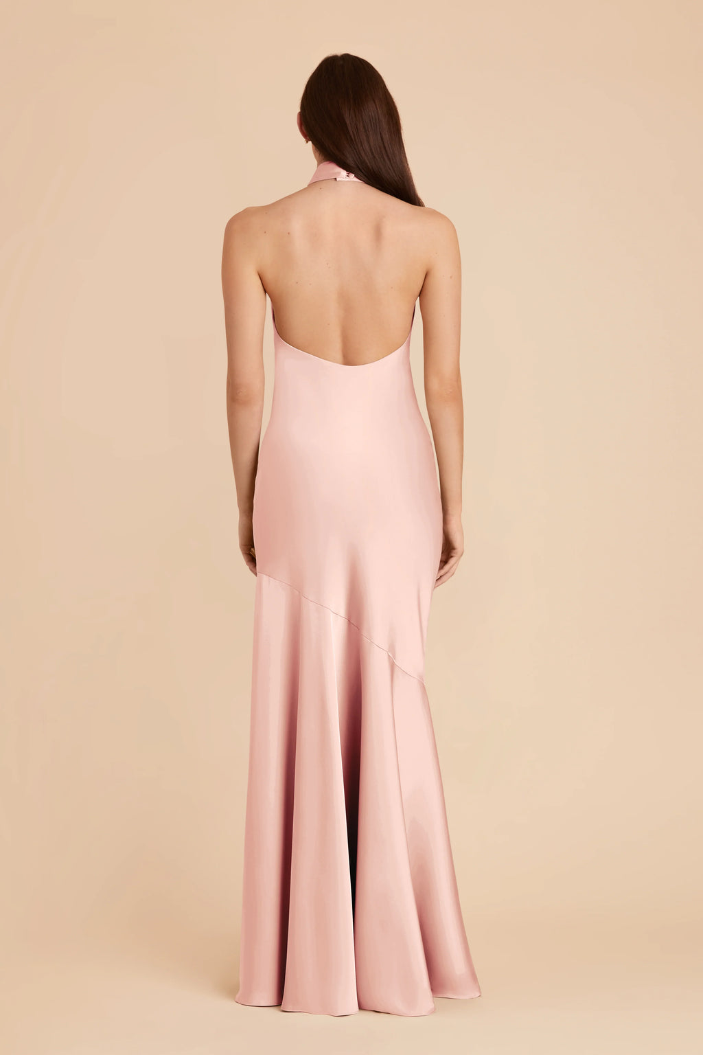 Elegant Mermaid Satin Halter Neck Sleeveless Open Back Floor Length Bridesmaid Dress