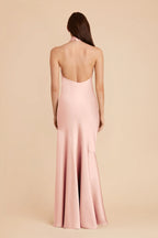 Elegant Mermaid Satin Halter Neck Sleeveless Open Back Floor Length Bridesmaid Dress
