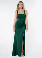 Elegant Mermaid Satin Square Neck Sleeveless Cross Cutout Back Floor Length Bridesmaid Dress