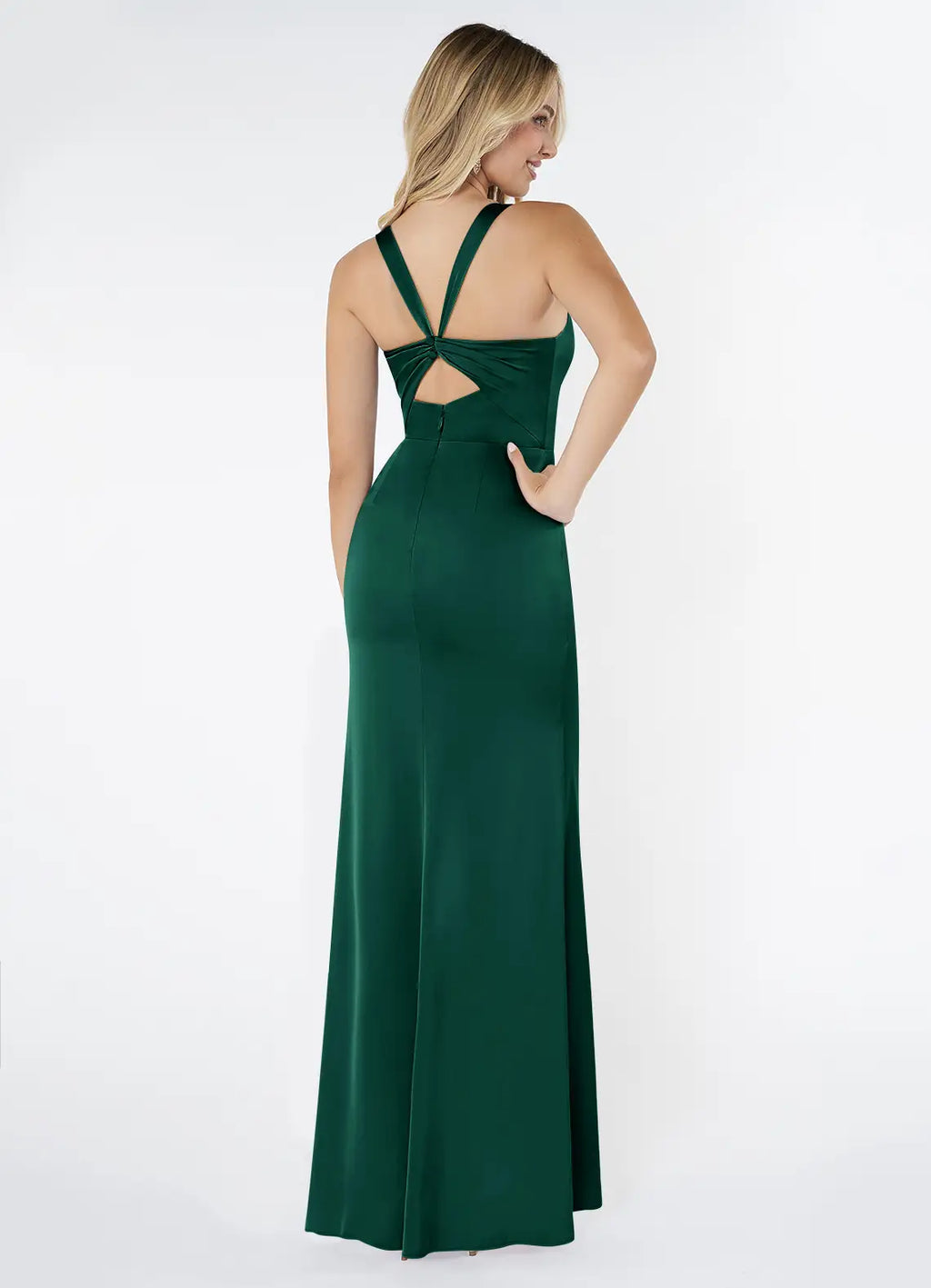 Elegant Mermaid Satin Square Neck Sleeveless Cross Cutout Back Floor Length Bridesmaid Dress