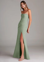 Elegant Mermaid Satin Strapless Sleeveless Cutout Back Floor Length Bridesmaid Dress