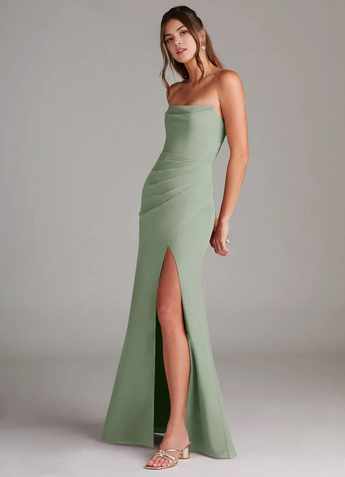 Elegant Mermaid Satin Strapless Sleeveless Cutout Back Floor Length Bridesmaid Dress