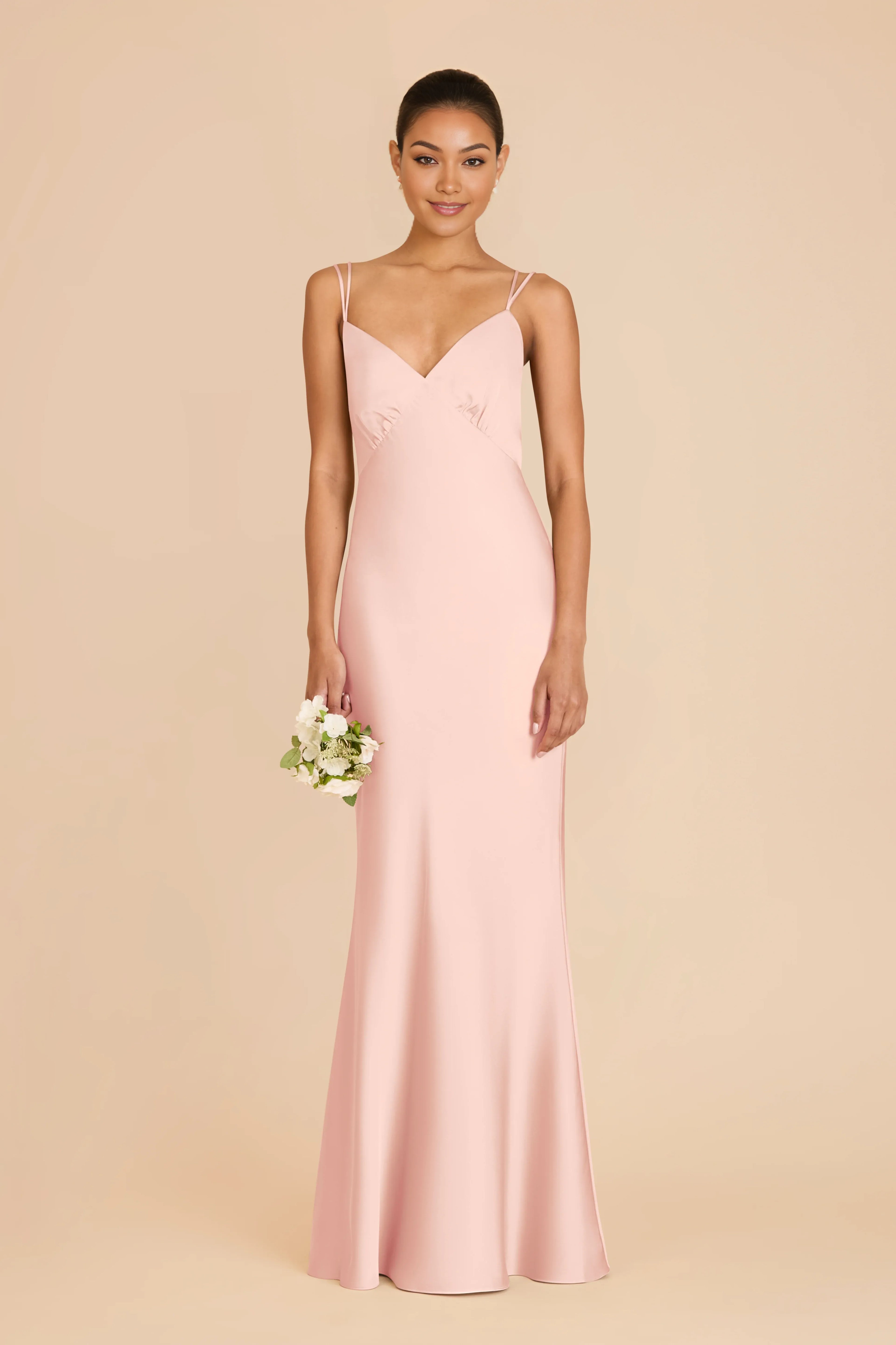 Elegant Mermaid Satin V Neck Spaghetti Strap Crisscross Back Floor Length Bridesmaid Dress