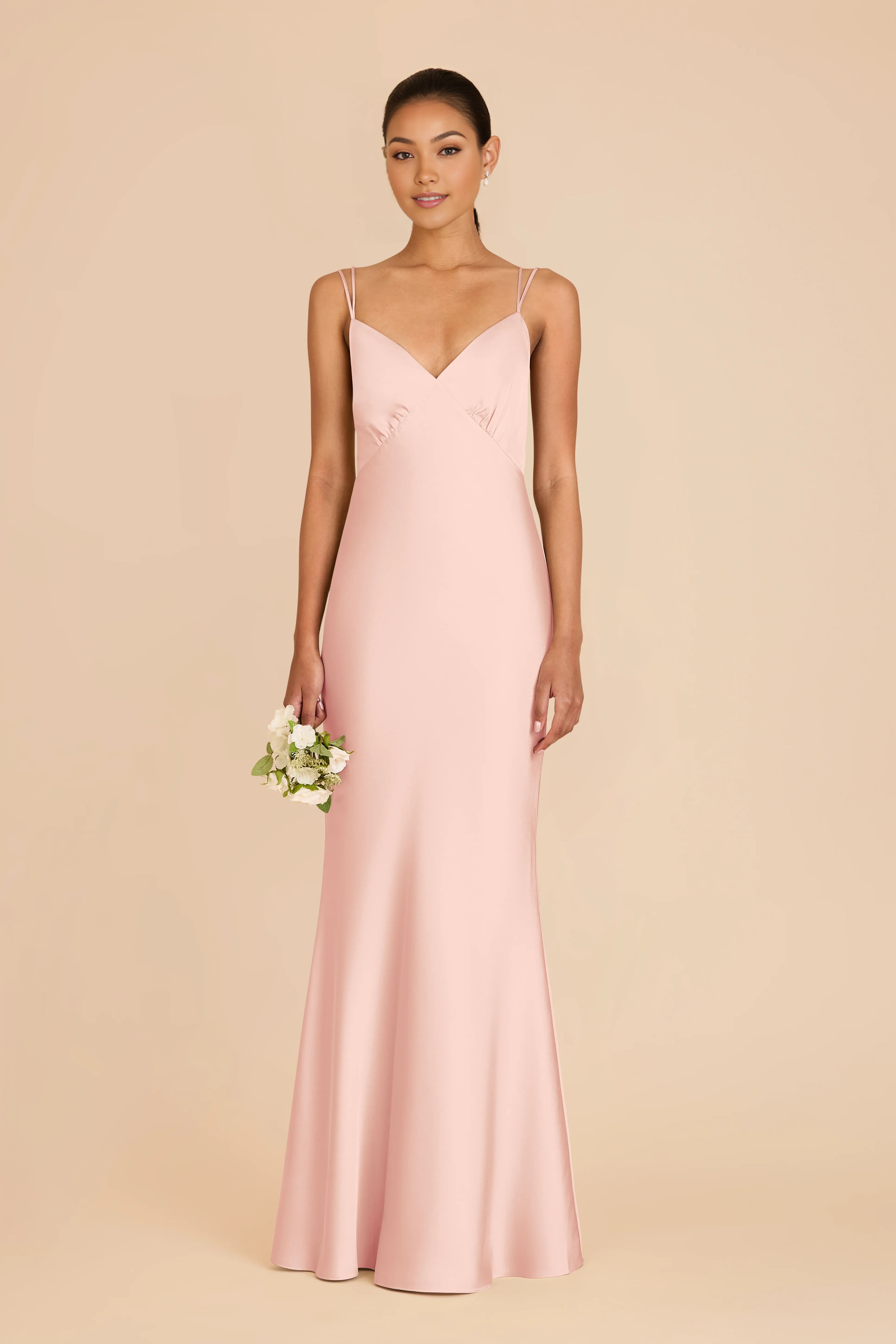 Elegant Mermaid Satin V Neck Spaghetti Strap Crisscross Back Floor Length Bridesmaid Dress