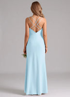 Elegant Mermaid Satin V-Neck Spaghetti Strap Cross Back Floor Length Bridesmaid Dress