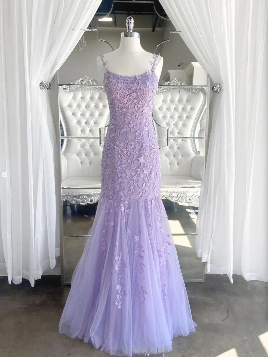 Mermaid Spaghetti Strap 3D Floral Maxi Prom Dress