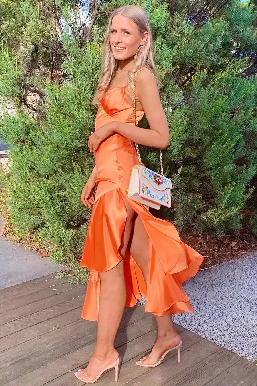 Mermaid Spaghetti Strap Ruffle Hem Maxi Dress