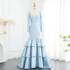 Mermaid Square Neck Long Sleeve Tiered Ruffle Evening Dress