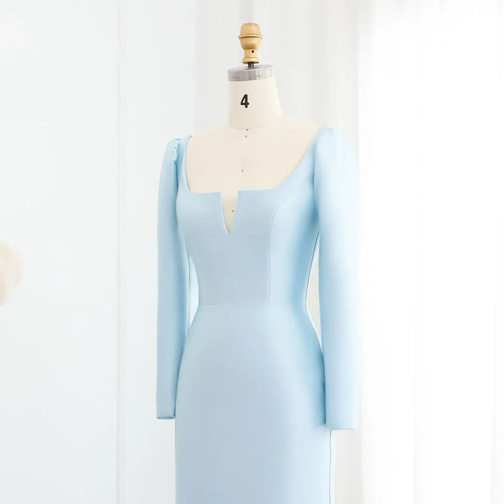 Mermaid Square Neck Long Sleeve Tiered Ruffle Evening Dress