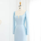 Mermaid Square Neck Long Sleeve Tiered Ruffle Evening Dress