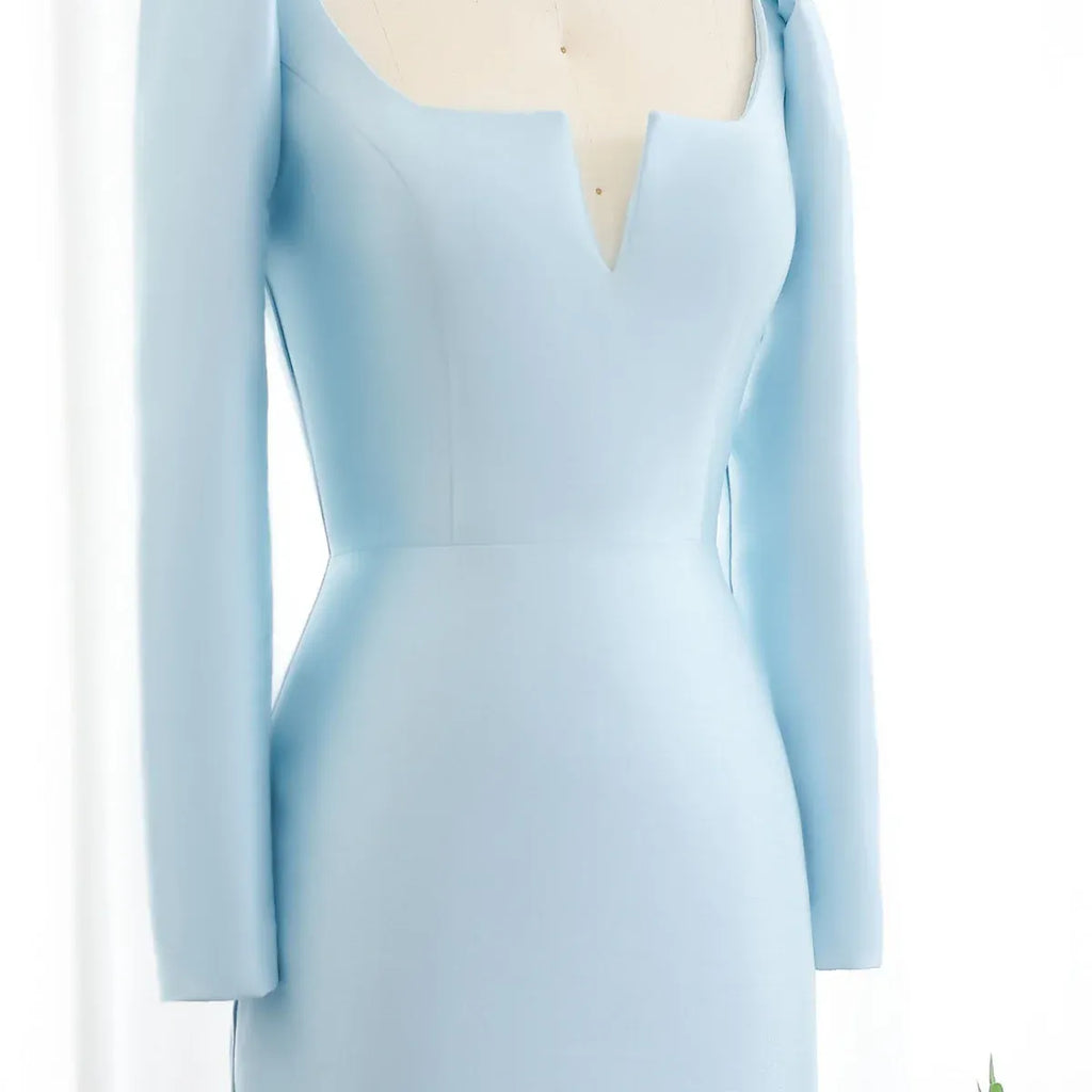 Mermaid Square Neck Long Sleeve Tiered Ruffle Evening Dress