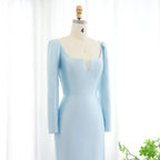 Mermaid Square Neck Long Sleeve Tiered Ruffle Evening Dress