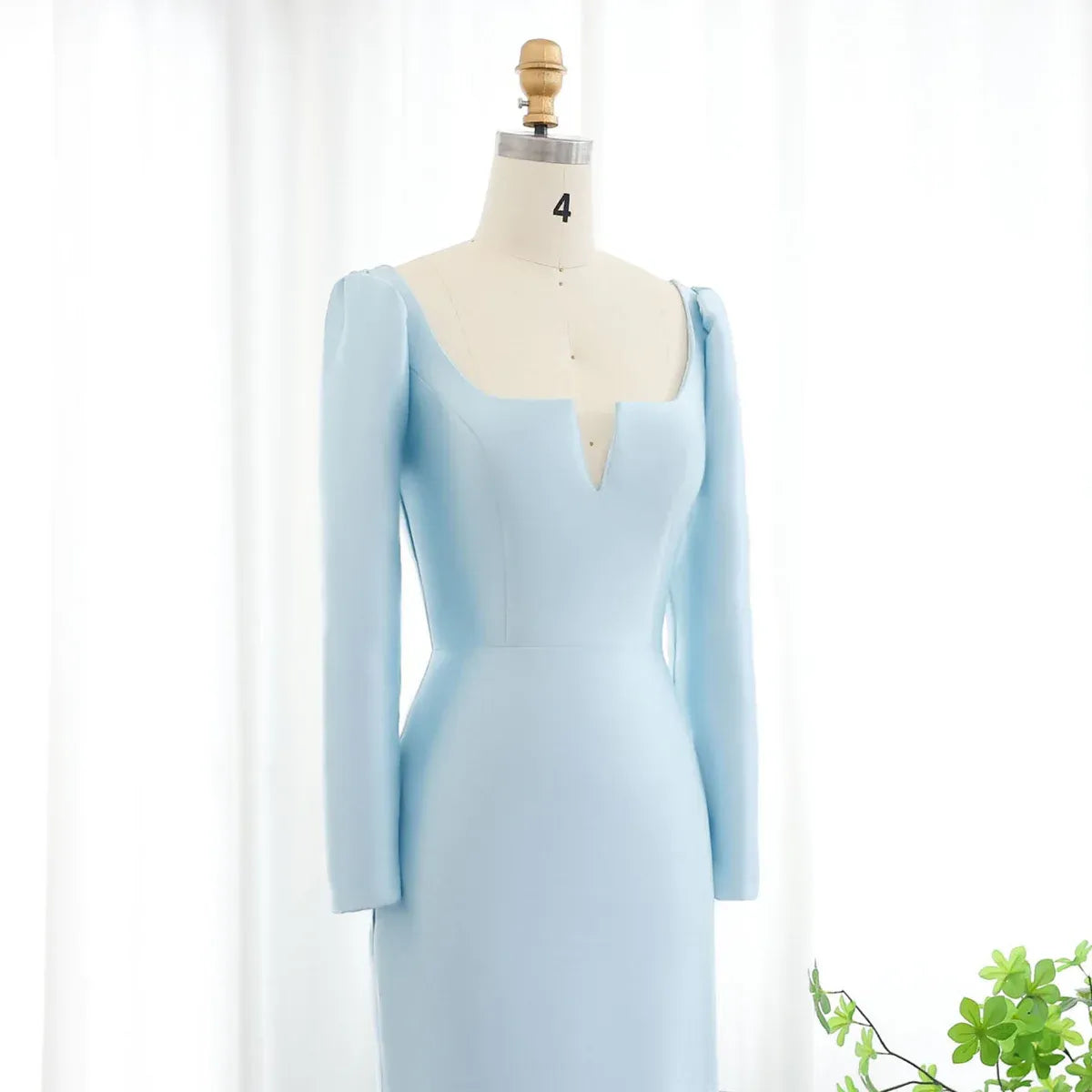 Mermaid Square Neck Long Sleeve Tiered Ruffle Evening Dress