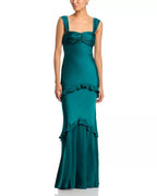 Elegant Mermaid Square Neck Sleeveless Ruched Back Ruffle Accent Floor Length For Women Prom Dress