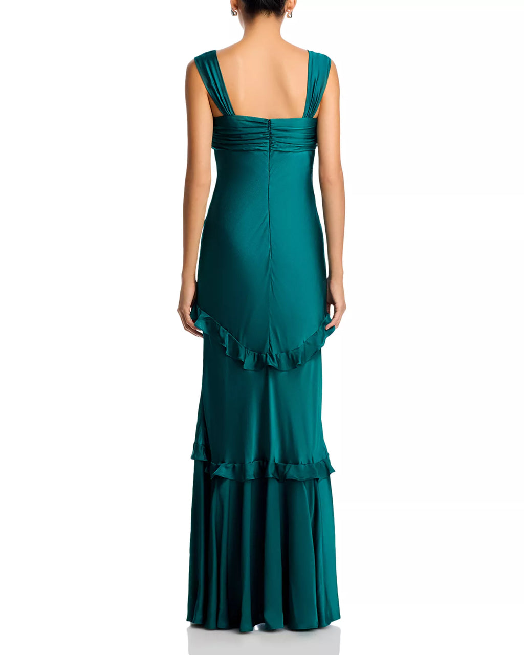 Elegant Mermaid Square Neck Sleeveless Ruched Back Ruffle Accent Floor Length For Women Prom Dress
