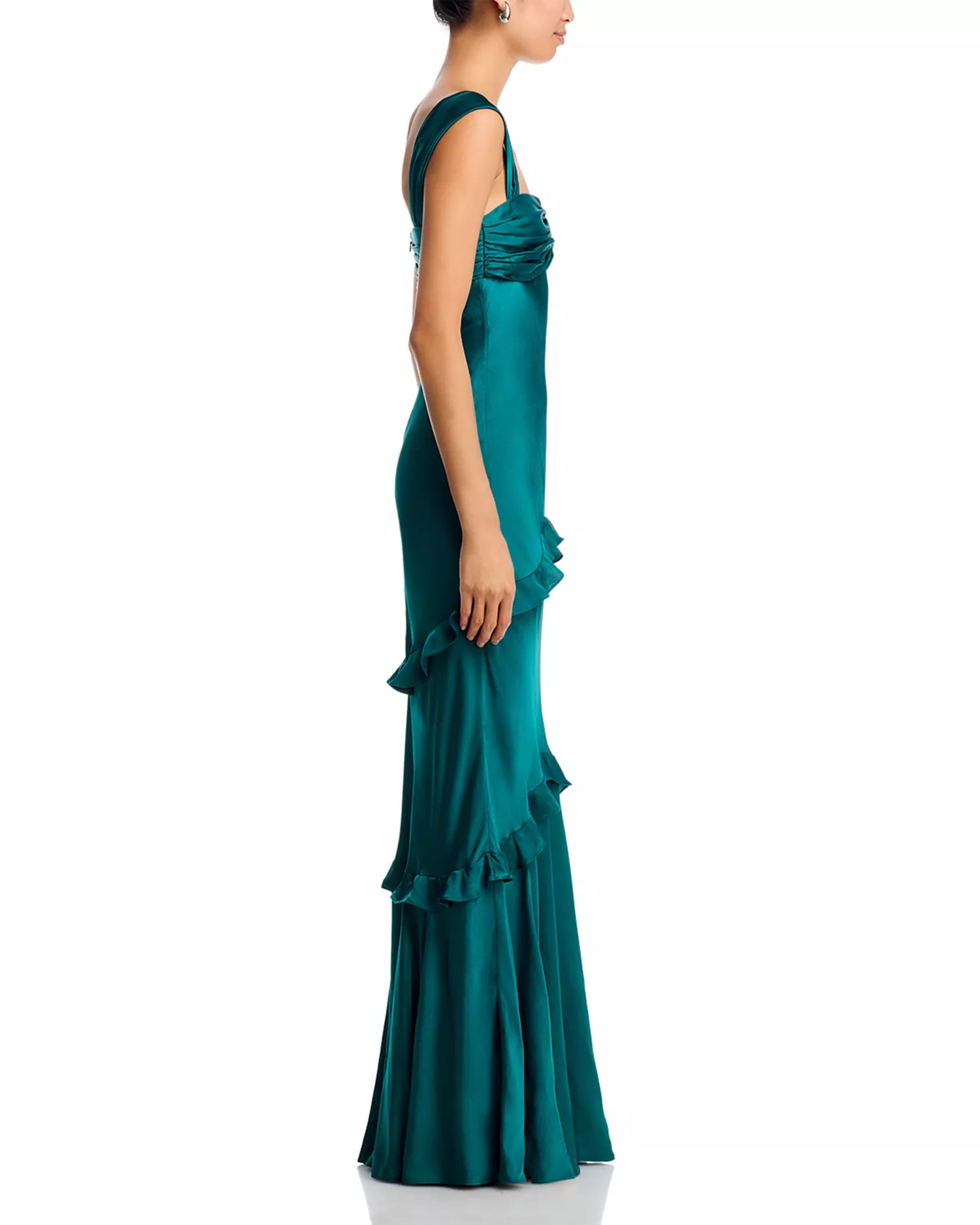 Elegant Mermaid Square Neck Sleeveless Ruched Back Ruffle Accent Floor Length For Women Prom Dress