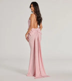 Mermaid Square Neck Spaghetti Strap Backless Bow Detail Glitter Maxi Dress With Train