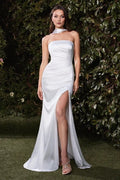 Elegant Mermaid Strapless Halter Sash Closed Back Floor Length Prom Dress