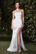 Elegant Mermaid Strapless Halter Sash Closed Back Floor Length Prom Dress