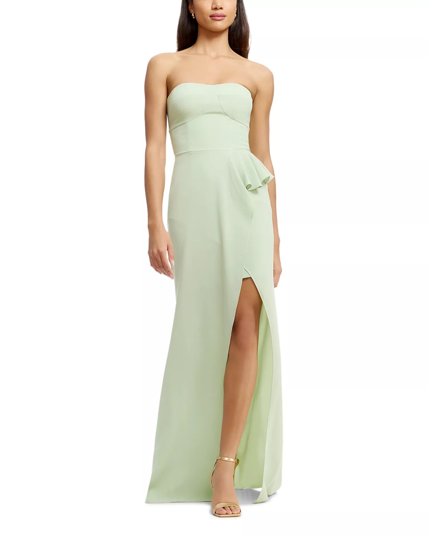 Elegant Mermaid Strapless Ruffled Peplum High Slit Floor Length For Women Prom Dress