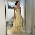 Mermaid Strapless Sleeveless Lace-Up Back 3D-Flower Appliqué Wedding Dress