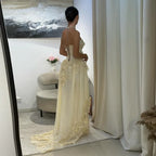 Mermaid Strapless Sleeveless Lace-Up Back 3D-Flower Appliqué Wedding Dress