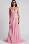 Mermaid Strapless Sleeveless Ruched Evening Dress With Train