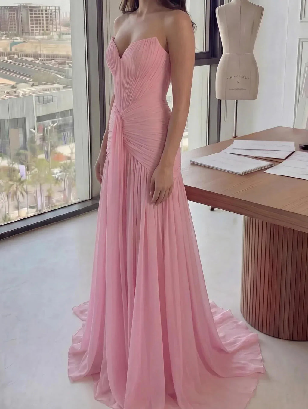 Mermaid Strapless Sleeveless Ruched Evening Dress With Train