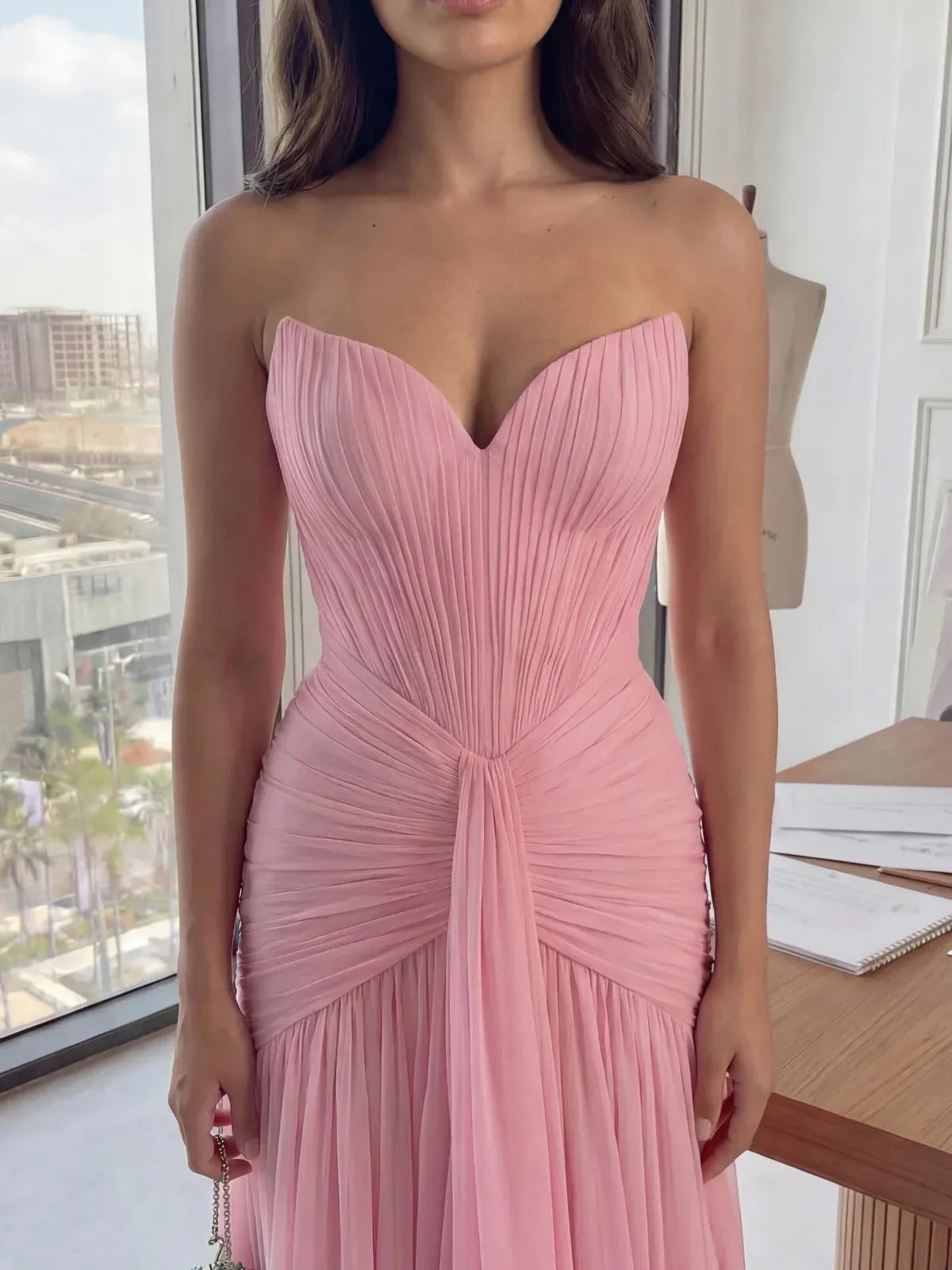 Mermaid Strapless Sleeveless Ruched Evening Dress With Train