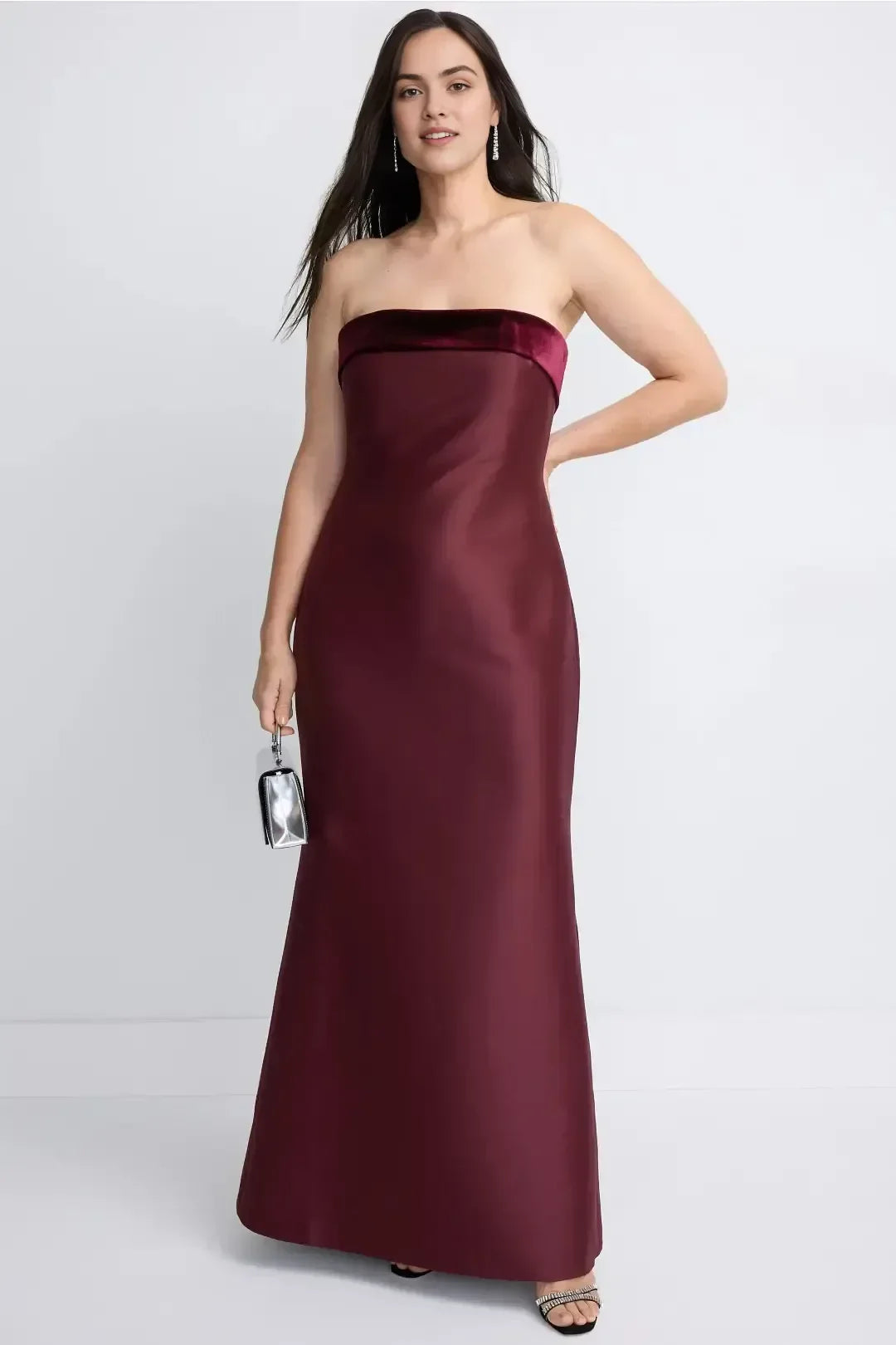 Elegant Mermaid Strapless Sleeveless Velvet Accent Floor Length Plus Size Prom Dress