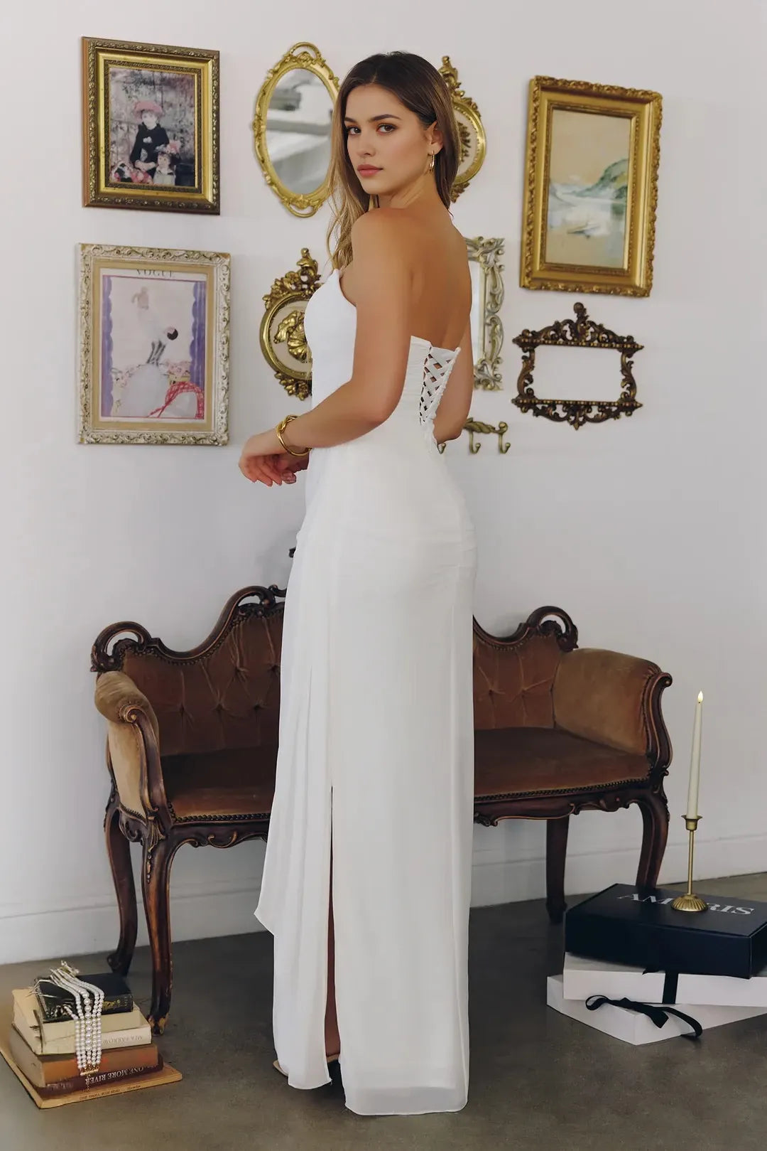 Elegant Mermaid Strapless Square Neck Lace Up Back Floor Length Prom Dress