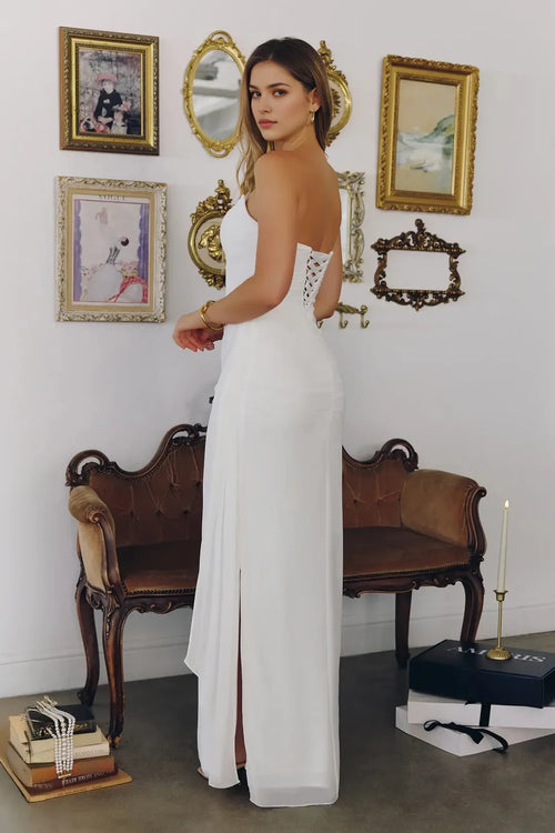 Elegant Mermaid Strapless Square Neck Lace Up Back Floor Length Prom Dress