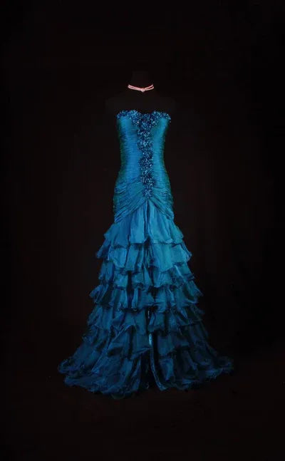 Mermaid Strapless Sweetheart Beaded Tiered Ruffle Floor-Length Evening Gown
