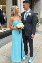 Mermaid Strapless Sweetheart Knot Detail High Slit Prom Dress
