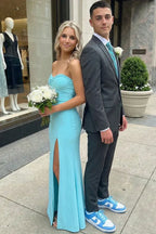 Mermaid Strapless Sweetheart Knot Detail High Slit Prom Dress