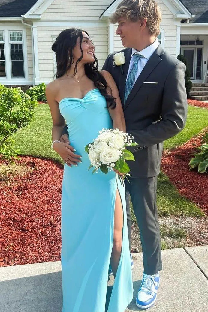 Mermaid Strapless Sweetheart Knot Detail High Slit Prom Dress
