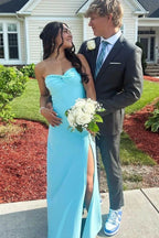Mermaid Strapless Sweetheart Knot Detail High Slit Prom Dress
