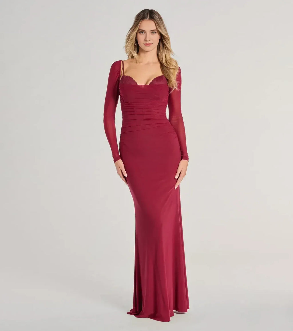 Elegant Mermaid Sweetheart Neck Long Sleeve Zipper Back Floor Length Prom Dress
